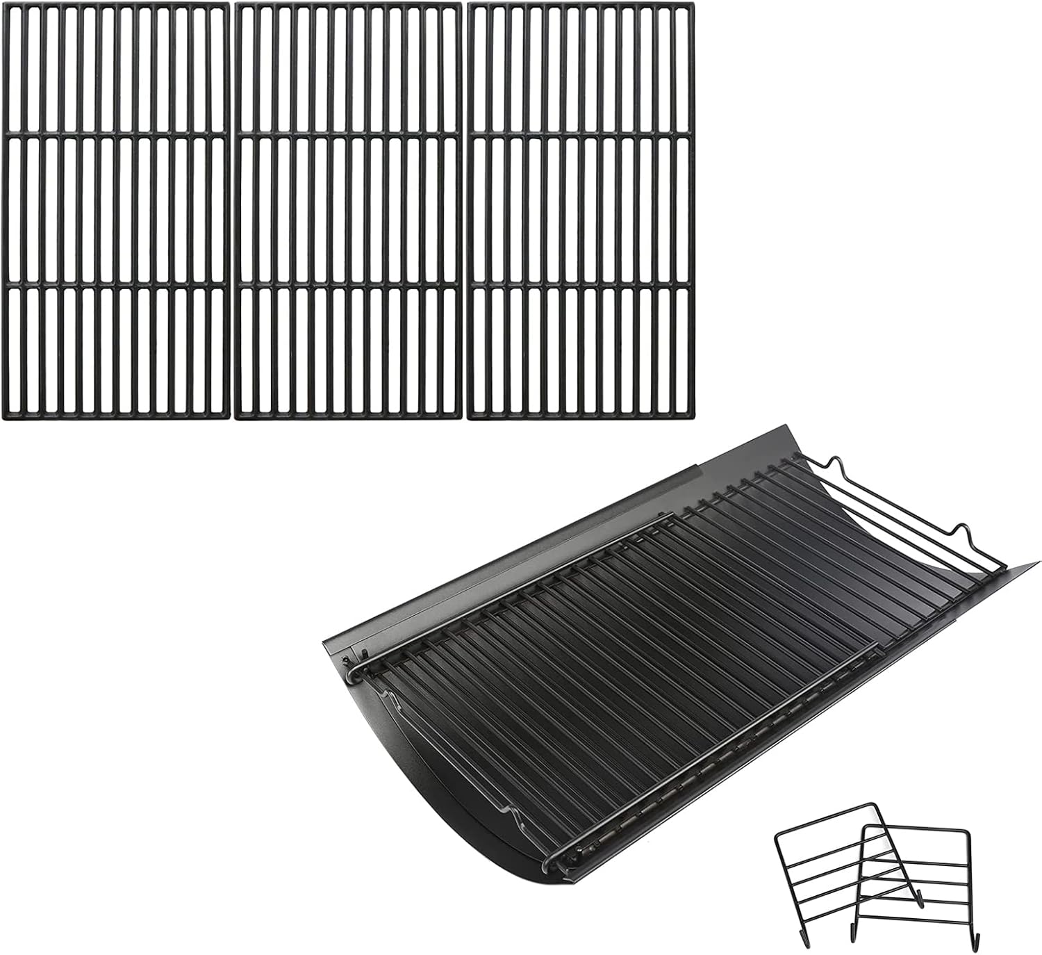 Uniflasy Cast Iron Cooking Grate and Adjustable Ash Pan/Drip Pan for Char-Griller 1624 Smokin' Champ Charcoal Grill Horizontal Smoker