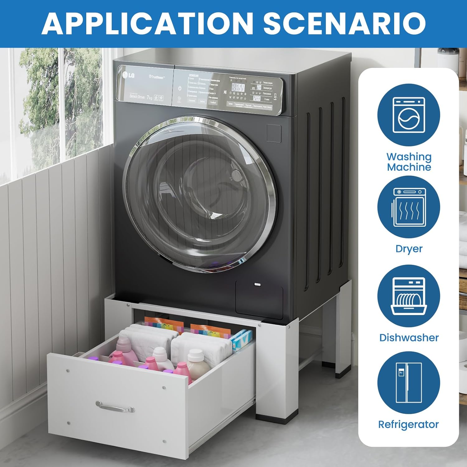 2 Pack Laundry Pedestal With Drawers, 25.2