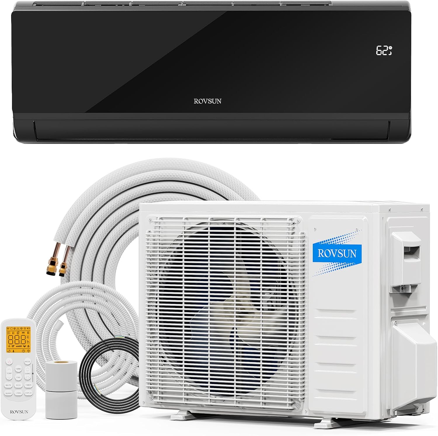 ROVSUN 9,000 BTU Mini Split Air Conditioner & Heater, 19 SEER2 115V Energy Saving Inverter Ductless Wall AC Unit with Pre-Charged Condenser, Heat Pump & Installation Kit, Black