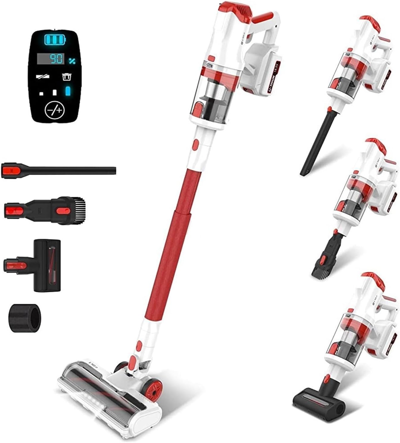 Compatible With INSE V11 Cordless Vacuum Cleaner, 30kPa 300W Powerful Suction, 6 In 1 Light Stick Vacuum With LED Display, 4000mAh Battery For Home Cleaning(V11 RED)