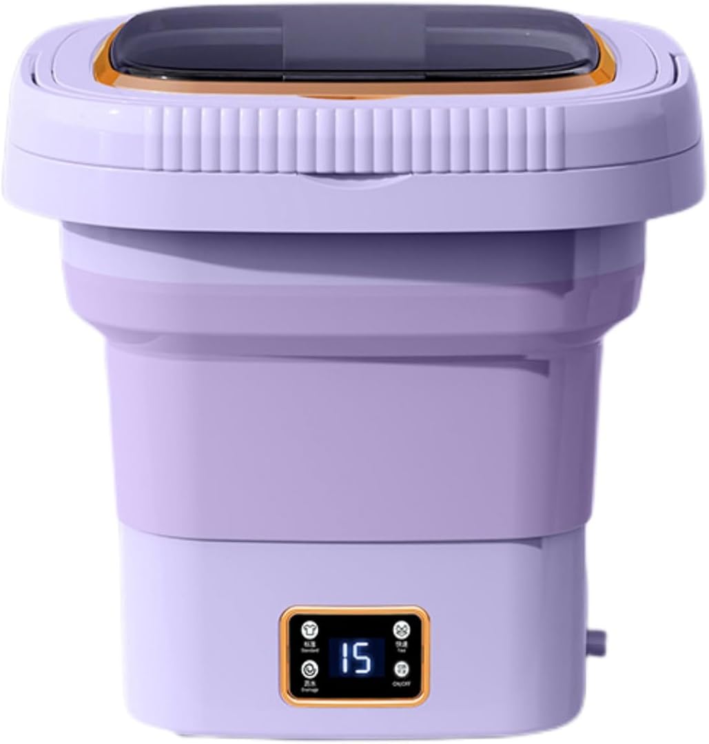 Portable Mini Folding Washing Machine，9L Dormitory Small Automatic Washing and Stripping Integrated Washing Machine，Underwear or Small Items, Apartment, Dorm, Camping, RV Travel Laundry (Purple)