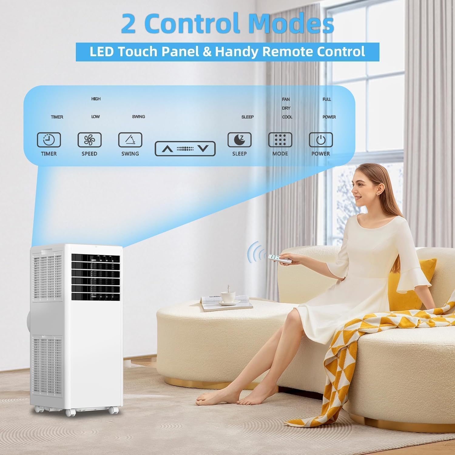 8000 BTUs Portable Air Conditioner, 3-in-1 Standing AC Unit,Cools up to 350 Sq. Ft. with Remote Control, Cooling, Dehumidifying, Fan Mode, LED Display for Bedroom, Living Room