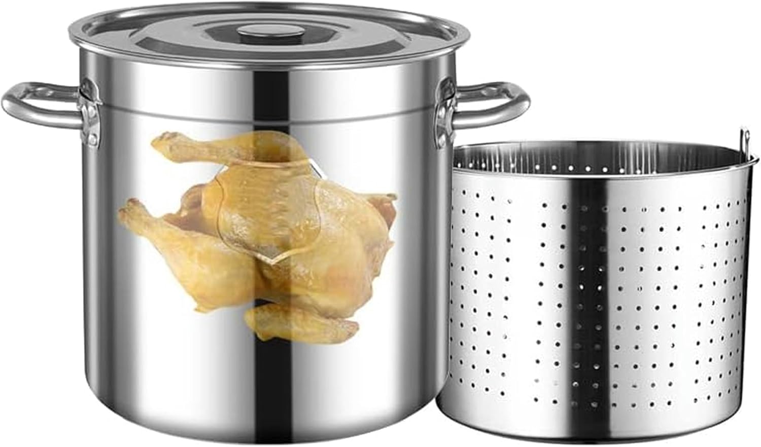 Heavy Duty Stainless Steel Stockpot for Seafood Crawfish Crab Boil Turkey Fryer Pot 27QT/45QT/63QT Cookware Boiling Pot Perfect for Lobster,Shrimp and Home Brew（70L/63QT）