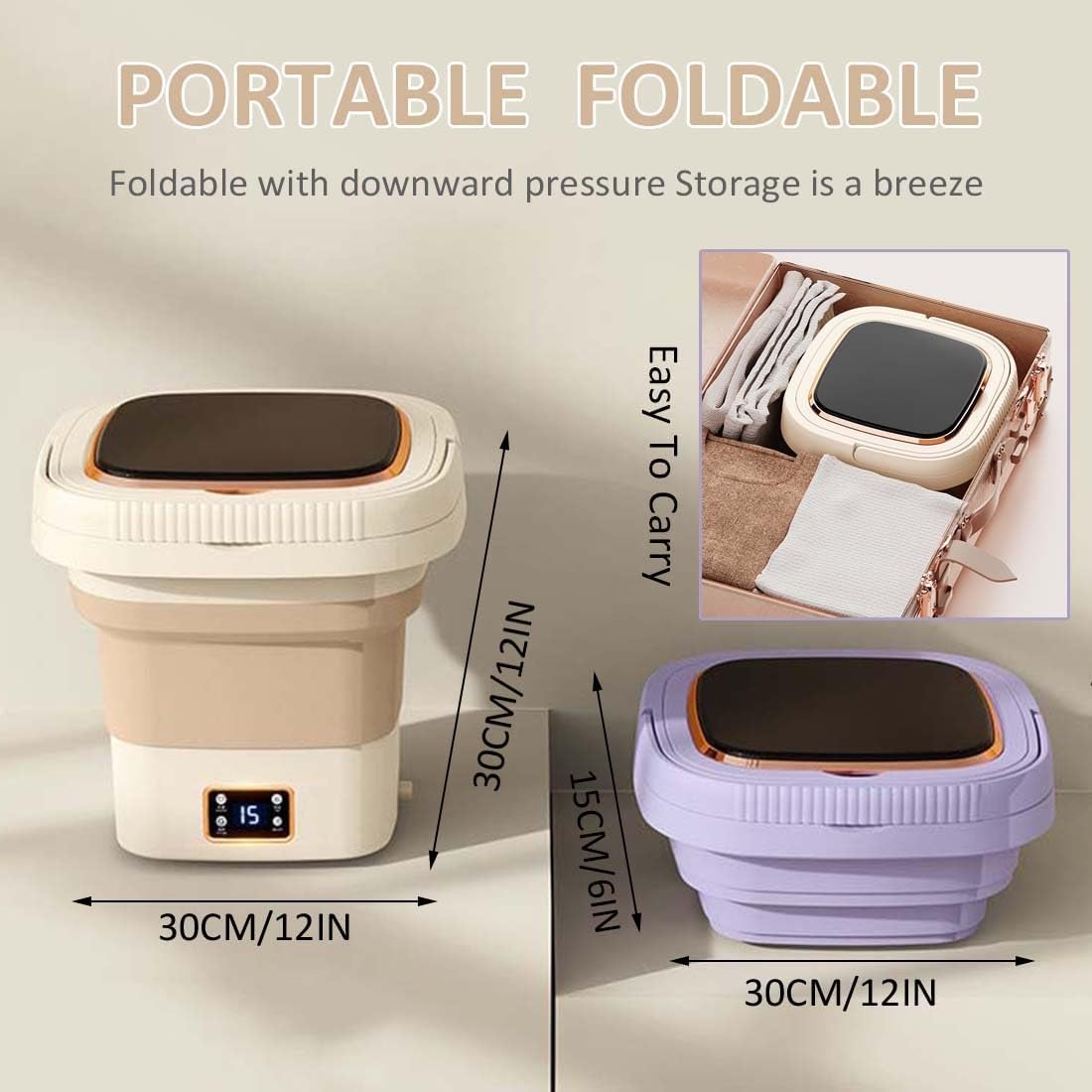 Portable Washing Machine 9L/2.37gal Mini Washer Foldable Small Washer for Underwear Baby Clothes Other Small Items(Cream Yellow)