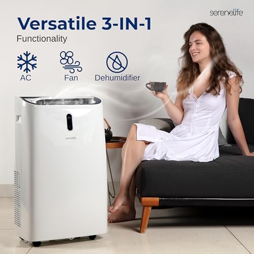 SereneLife Portable Air Conditioner, 14000 BTU (ASHRAE) Compact Home A/C Cooling Unit with Built-in Dehumidifier and Fan Modes, Energy Efficient 400 Sq. Ft. Coverage, Includes Window Mount Kit (White)