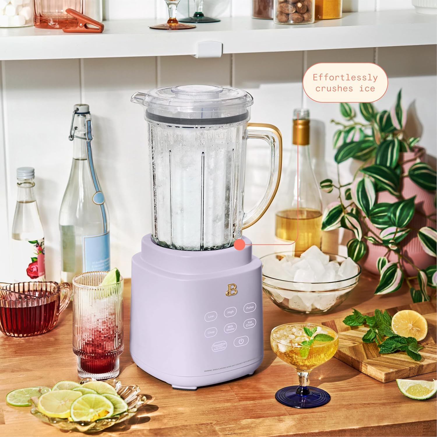 B'eautiful PowerExact High-Performance 700-Watt Blender by Drew Barrymore, 50-Ounce Pitcher, Stainless 4-Tip Blade, 3 Speeds + 4 Presets, Dishwasher-Safe Parts, Travel Cup Included (Lavender)
