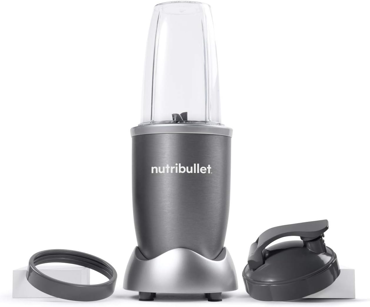 nutribullet Personal Blender for Shakes, Smoothies, Food Prep, and Frozen Blending, 24 Ounces, 600 Watt, Gray, (NBR-0601) and NutriBullet 24 Ounce Tall Cup with Standard Lip Ring, Clear/Gray