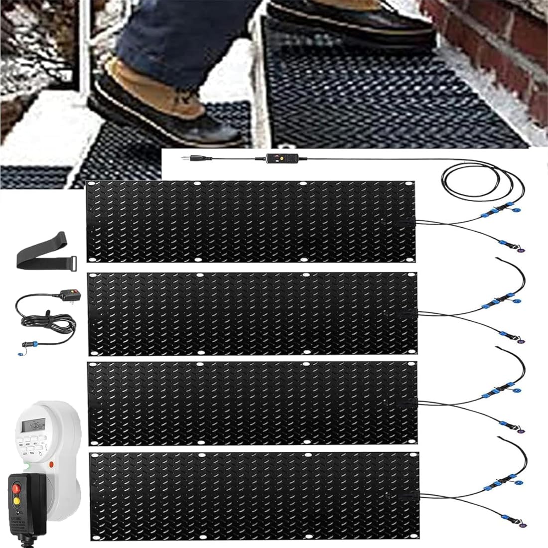 Heated Snow Melting Mats for Entrances-3/4 Pcs,Heated Snow Melting Mats for Stairs,Heated Outdoor Mats,Now Winter Removal,No-Slip Stair Heating with Timer,Heating Entrance Mats ( Color : 4 Pcs , Size