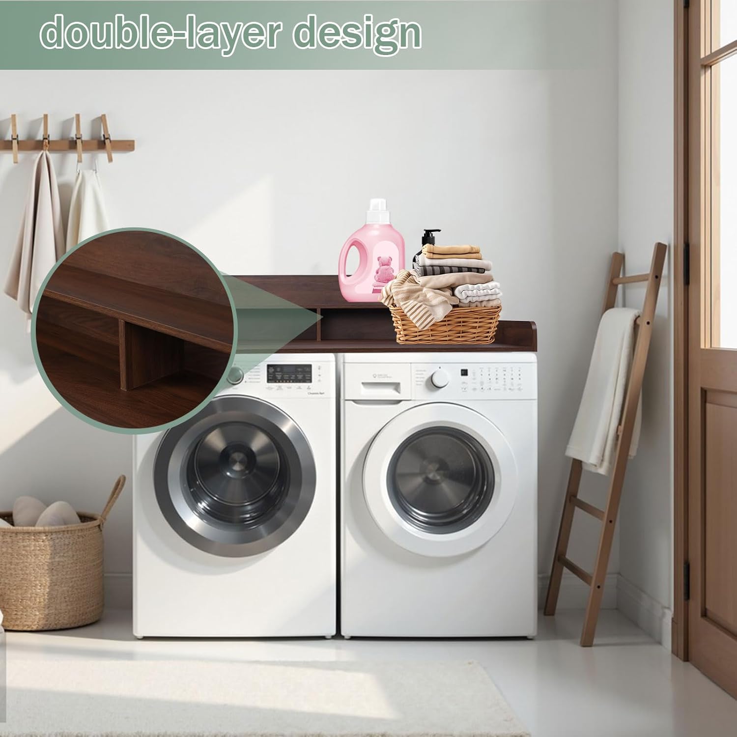 2-Tier Washer Dryer Countertop, Waterproof Laundry Countertop with Anti-Slip Mat, 54