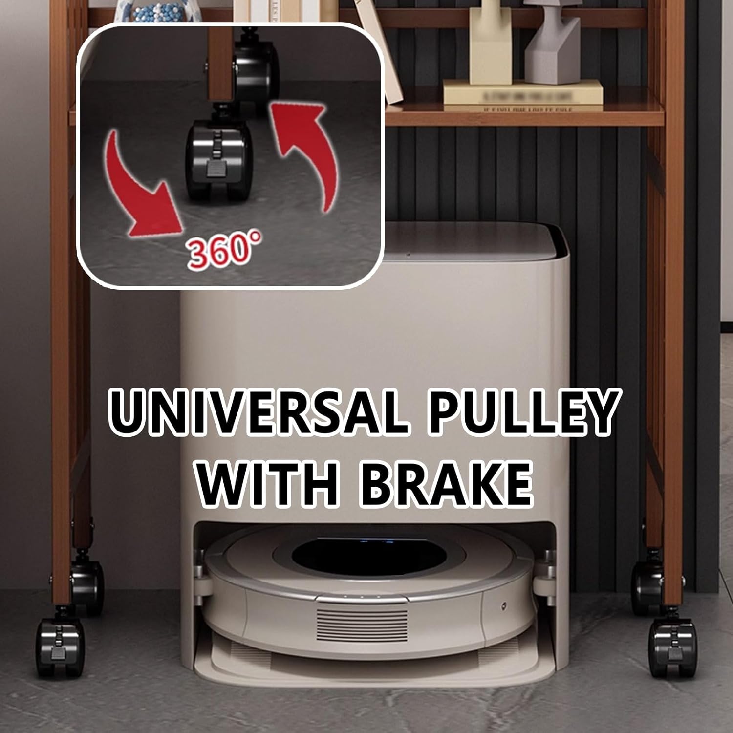 Mobile Sweeper Robot Storage Cabinet Shelf Multi-Functional Modern Vacuum Storage Stand Swivel Casters with Brakes Adjustable Shelf Height Multi-Layer(Natural,80 * 38 * 123cm)