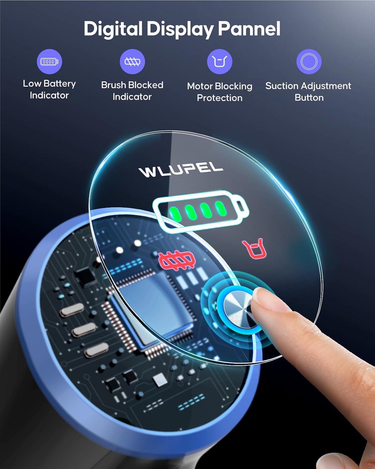 WLUPEL Cordless Vacuum Cleaner, 30KPA 400W Powerful Stick Vacuum with 45Mins Detachable Battery, 80000RMP Lightweight Handheld Vacuum with Adjustable Suction Modes for Hard Floor/Carpet/Pet Hair/Car