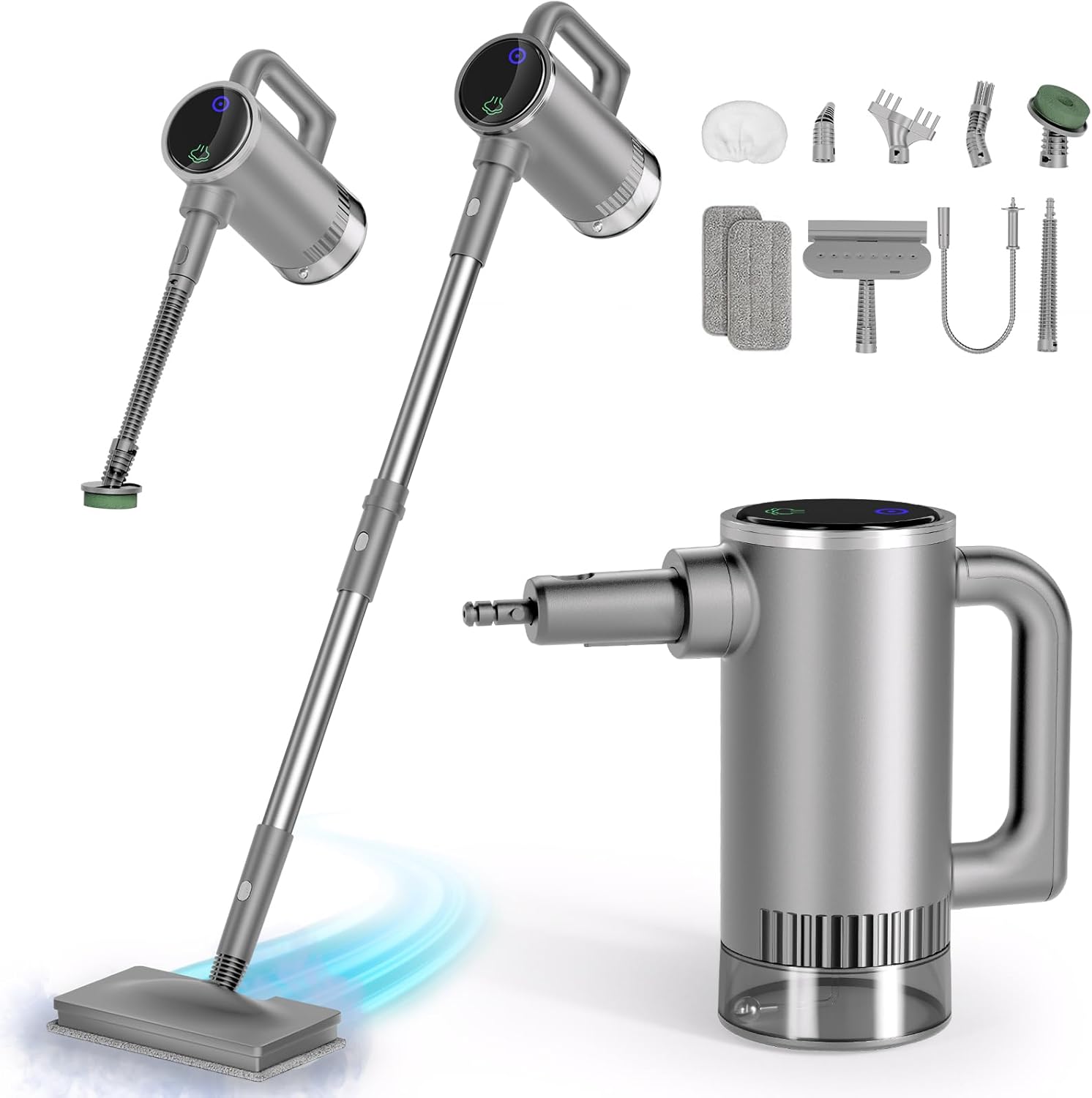 11-in-1 Steam Mop - Detachable Handheld Steam Cleaner with 380mL Tank, 260℉ Floor Steamer for Hardwood, Tile, Grout, Windows, Bath & Kitchen - 3-Level Steam Control, Multi-Purpose Floor Steam Cleaner