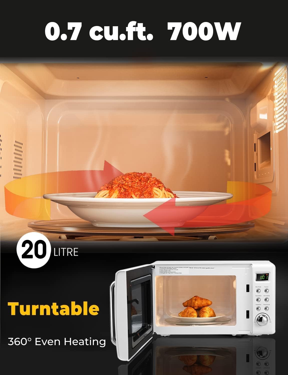 Retro Microwave Oven, 0.7cu.ft Countertop Microwave with Removable Turnable & Child Lock, Small Compact Microwaves w/8 Auto-cooking Set, Defrost, 5 Micro Power & Timer, 700W, White