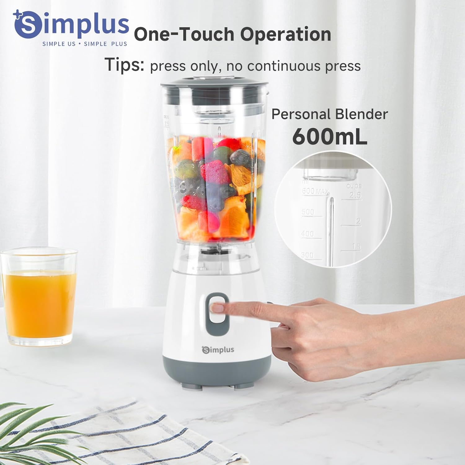 SIMPLUS Blender for Smoothies, 20 Oz BPA-Free Portable Small Blenders for Kitchen, Mini Juicer for Shakes, Protein Drinks, Baby Food, 300 Watts Blender & Food Processor, Stainless Steel Cutter, Grey