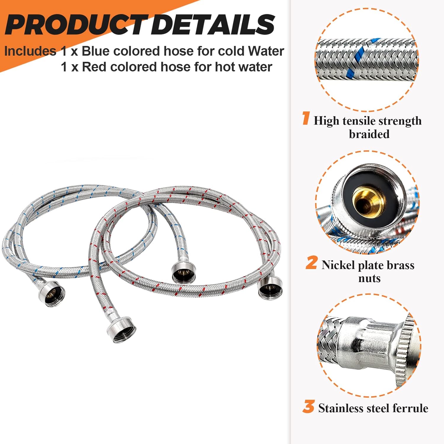 Beaquicy 6 Ft Washer Stainless Steel Hoses Braided Stainless Steel Water Supply Line & KSTK1 Washer Dryer Stacking Kit 27-inch for LG Laundry Washing Machine or Dryer