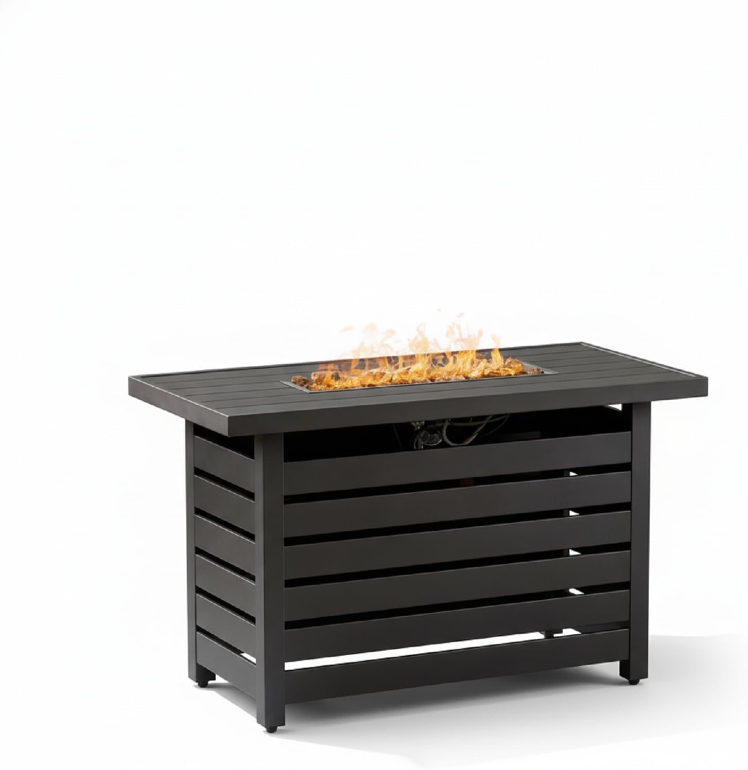 Propane Fire Pit Table, 30,000 BTU 45 Inch Rectangular Outdoor & Indoor, Portable Iron Gas Fire Pits for Outside Patio Backyard Garden, No Assembly, Only Table (Not Included Propane & Cover) - Black