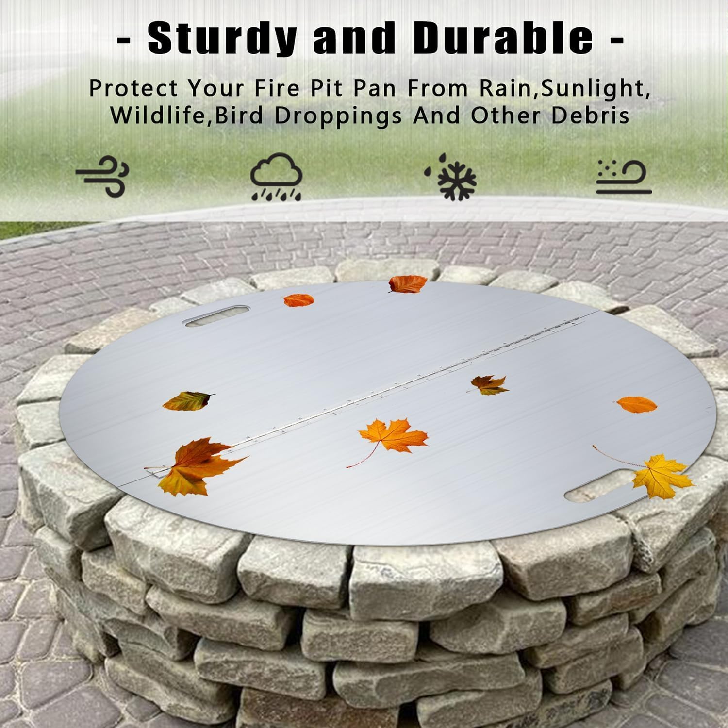 40 Inch Round Fire Pit Lid, Stainless Steel Fire Pit Cover Round, Firepit Heat Deflector & Snuffer, Heavy-Duty 3mm Thickness Steel Fire Pit Cover for Patio Firepits