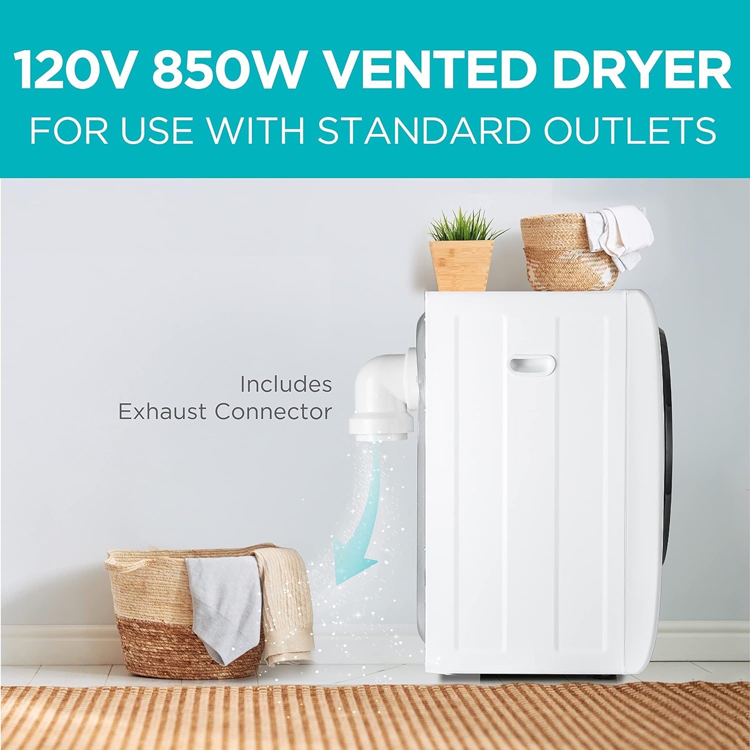 BLACK+DECKER 1.5 Cu. Ft. Compact Dryer, 5.5 lb. Capacity, 850W 120V Vented Electric Drying Machine with Stainless Steel Drum, Portable Dryer for Laundry for Standard Wall Outlet, BCED15, White