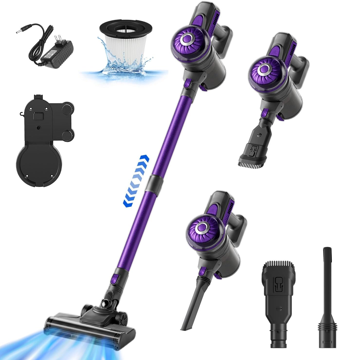 Cordless Vacuum Cleaner, Vacuum Cleaners for Home, 45KPA 550W Stick Handheld Pet Hair Hardwood Floor Vac, High Power Hand Held Rechargeable Battery Portable Household Lightweight Vac, S1-PURPLE