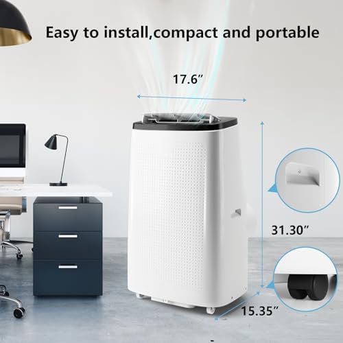 14000 BTU Portable Air Conditioner Cools Up to 750 Sq. Ft., 3-In-1 Standing AC Unit with Installation Kit and Remote Control, Ultra-Quiet 50dB Sleep Mode & 24H Timer, Bedroom, Office, Home