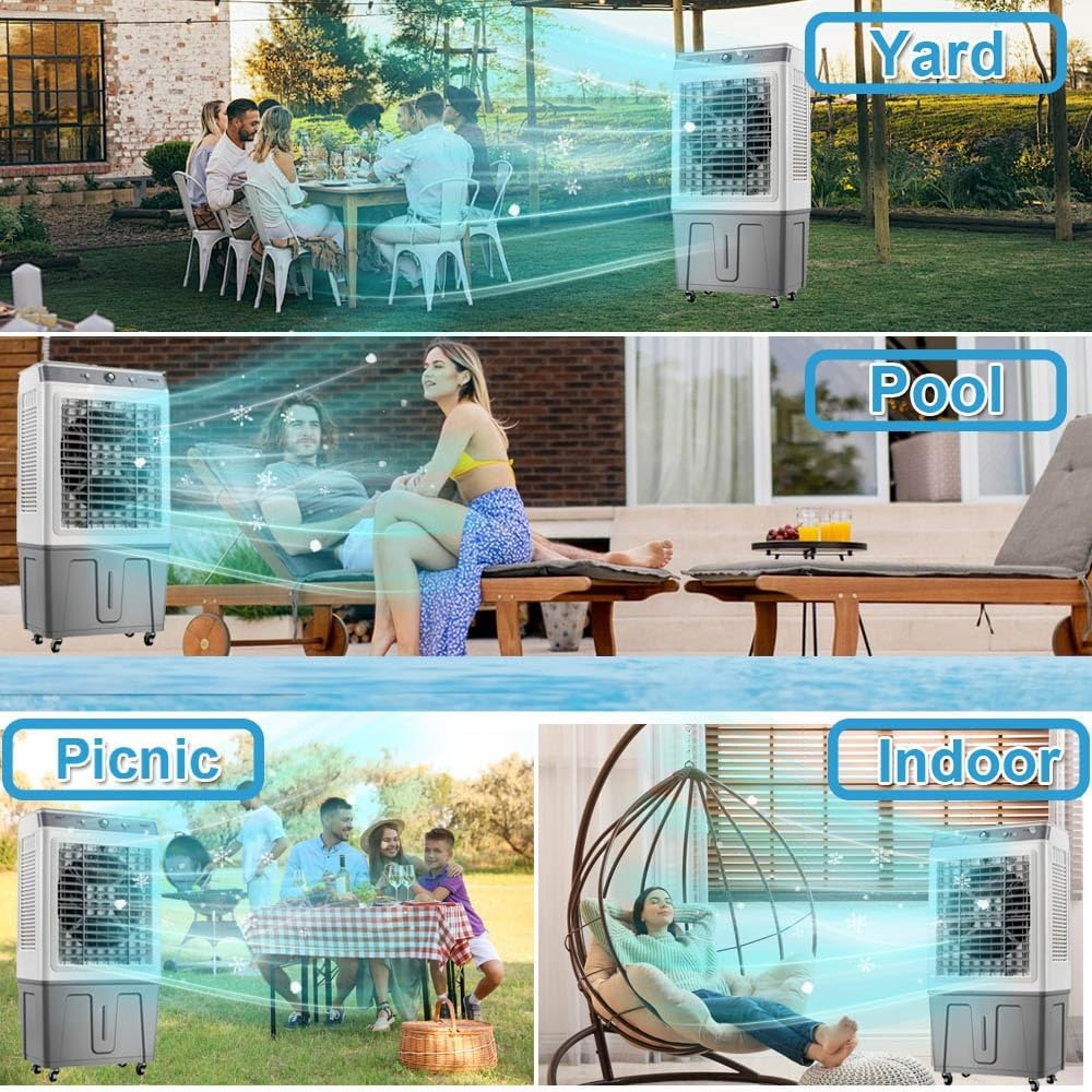 3-in-1 Evaporative Air Cooler, 9 Gal Water Tank Outdoor Air Conditioner, 120° Oscillation Swamp Cooler, 32inch Portable Cooling Fan For Indoor＆Outdoor