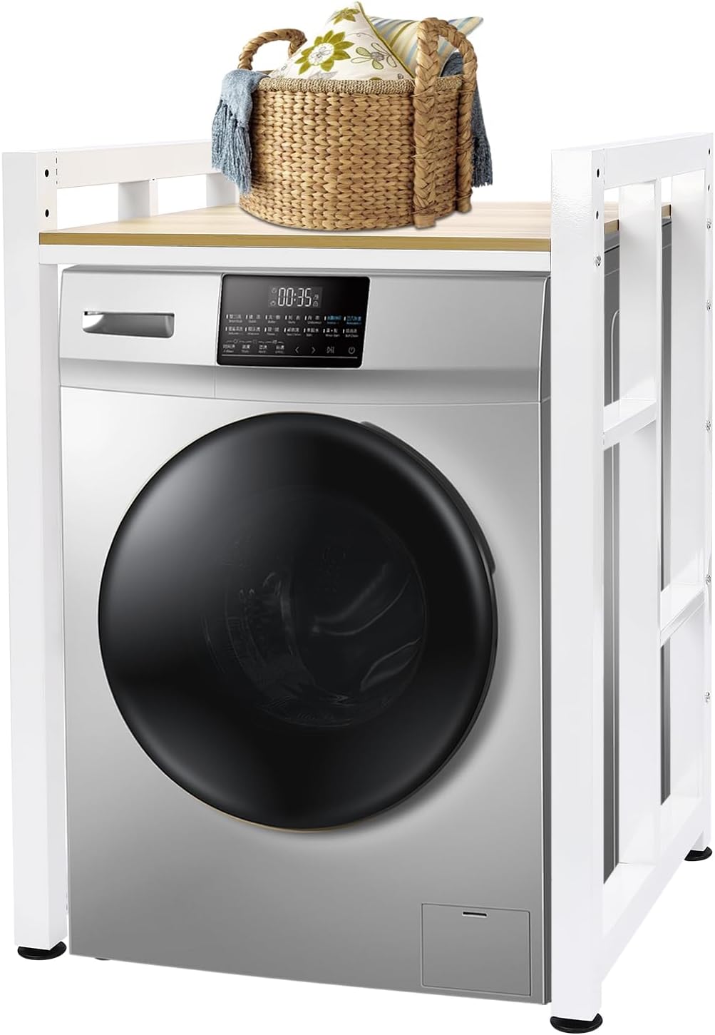 2-Tier Washer Dryer Stacking Rack - Heavy Duty Metal Storage Stand Holds 420lbs, Adjustable Shelves for Secure Appliance Stacking in Laundry Room Bathroom (White)