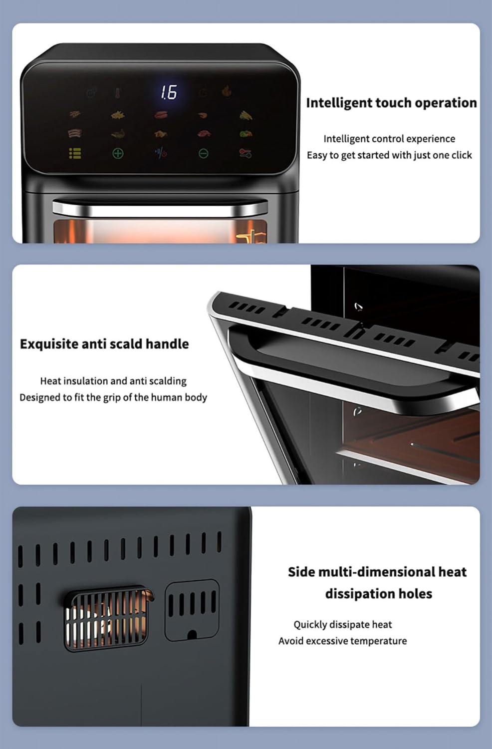 16L Air Fryer Convection Oven Combo, 60min free timer with Built-in baking light, Flip Up & Away 1500W Capability Toaster Oven for oast, Bake, and Broil, Smart