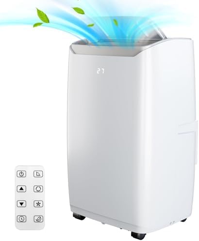 12,000 Btu Portable Air Conditioner for Room Cooling, Multi-Speed Fan with Dehumidifier Mode, Easy-to-Clean Washable Filter, Compact and Stylish Design