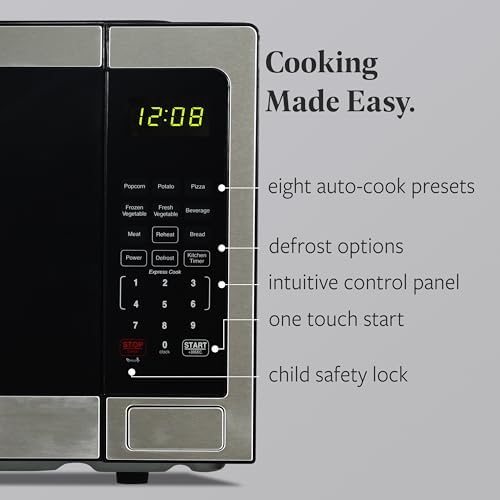 Farberware 1.1 Cu. Ft. Countertop Microwave Oven – 1000 Watts Power, Auto Cook Settings, Defrost, Easy Clean and Child Safety Lock - Stainless