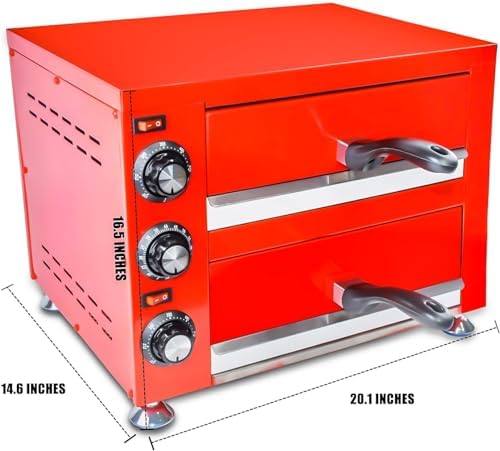 Commercial 12” Electric Pizza Oven,Indoor Pizza Oven, Double Stainless Steel Pizza Maker with Timer for Restaurant, Red, 1100W
