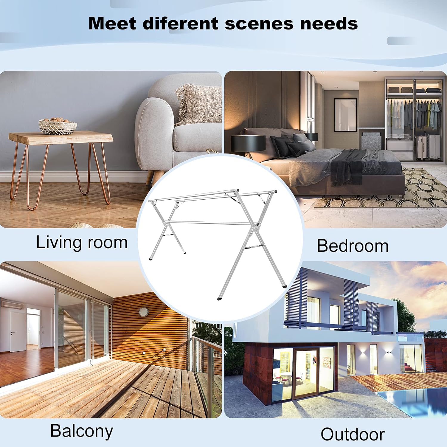 Sarahipe Sillars Clothes Drying Rack, 63 inches Laundry Drying Rack Clothing Foldable & Collapsible Stainless Steel Heavy Duty Clothing Drying Rack with Windproof Hooks for Indoor Outdoor