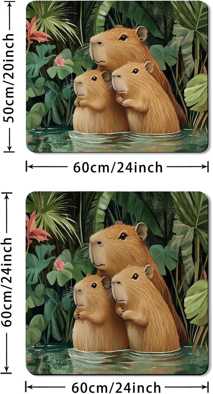Capybara Washer Dryer Top Protector Mat, Tropical Animal Print Washing Machine Dust Cover, Eco-friendly Rubber Anti-slip Waterproof Mat for Laundry Room 20x24 Inch
