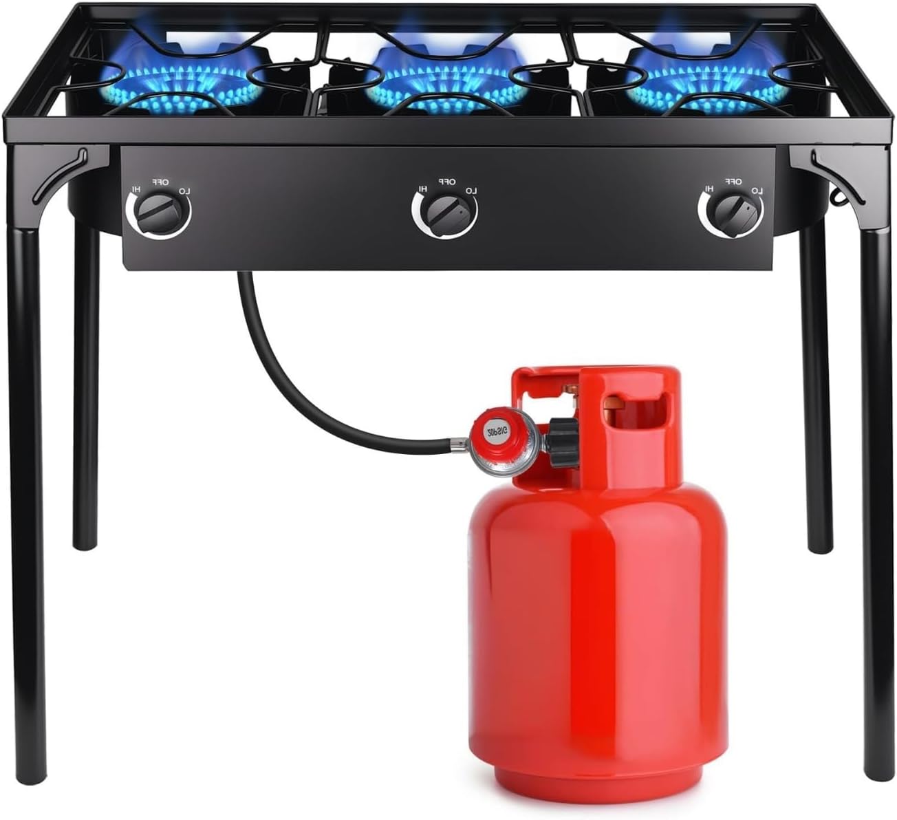 Outdoor Stove 3 Burners High Pressure Propane Gas Camp Stove with Detachable Legs, Perfect for Camping Patio, 225,000-BTU