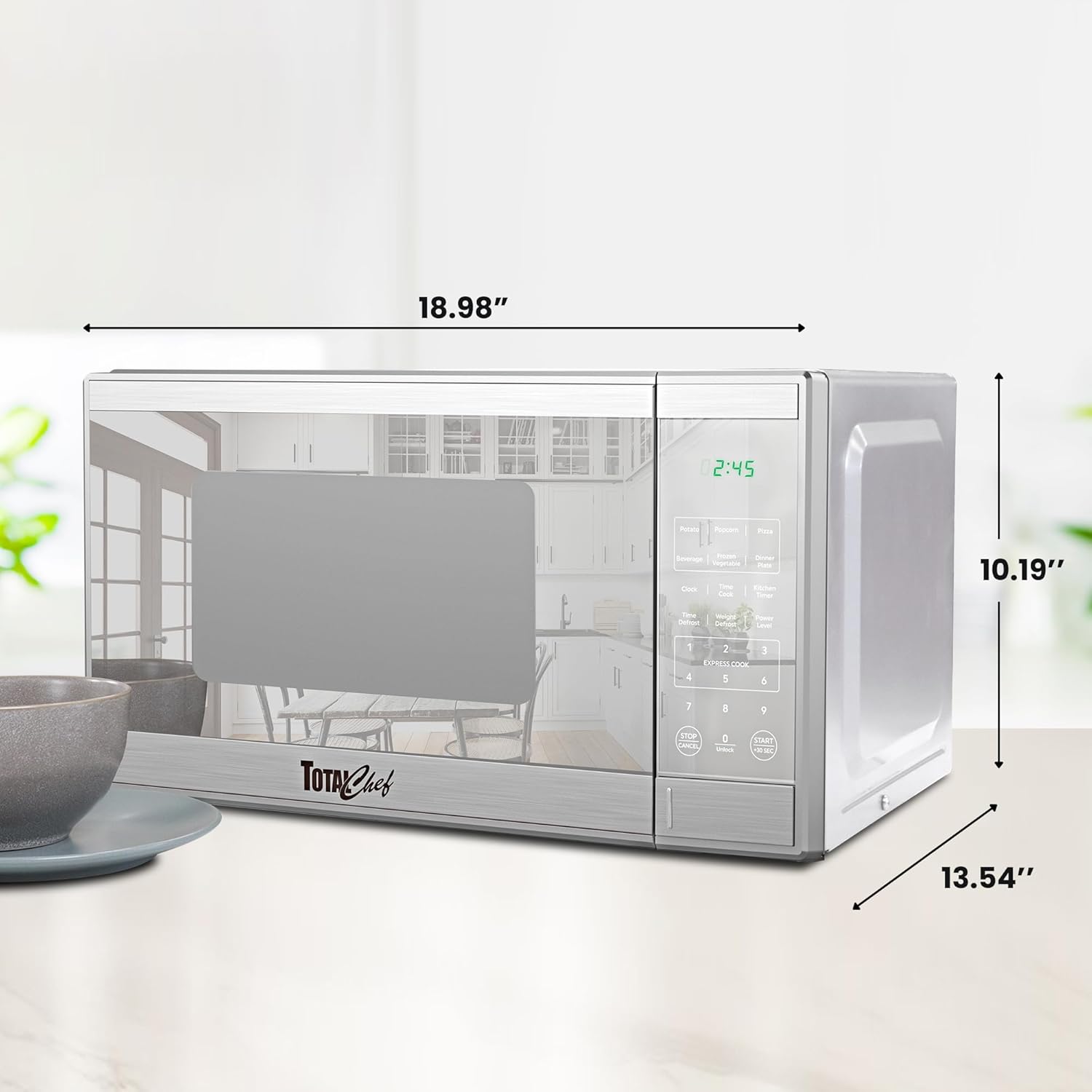 Total Chef 0.9 Cu Ft Microwave Oven – Compact Countertop Microwave, Small Stainless Steel Kitchen Appliance with Digital Touch, Pre-Set Functions, 10.6” Turntable, 900 Watt, Microondas Pequeños