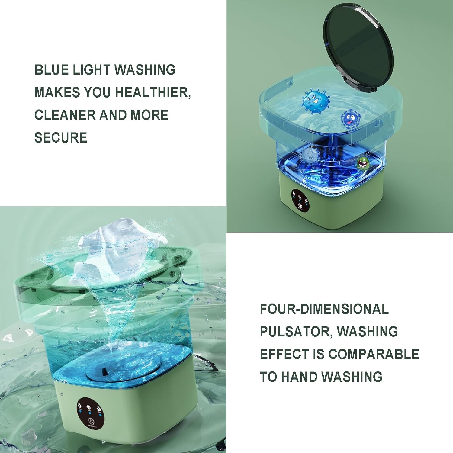 Portable Washing Machine, 6.5L Large Capacity Foldable Mini Washing Machine with 3 Modes Deep Cleaning with Soft Spin Function for Socks, Baby Clothes, Towels (Color : Pink)