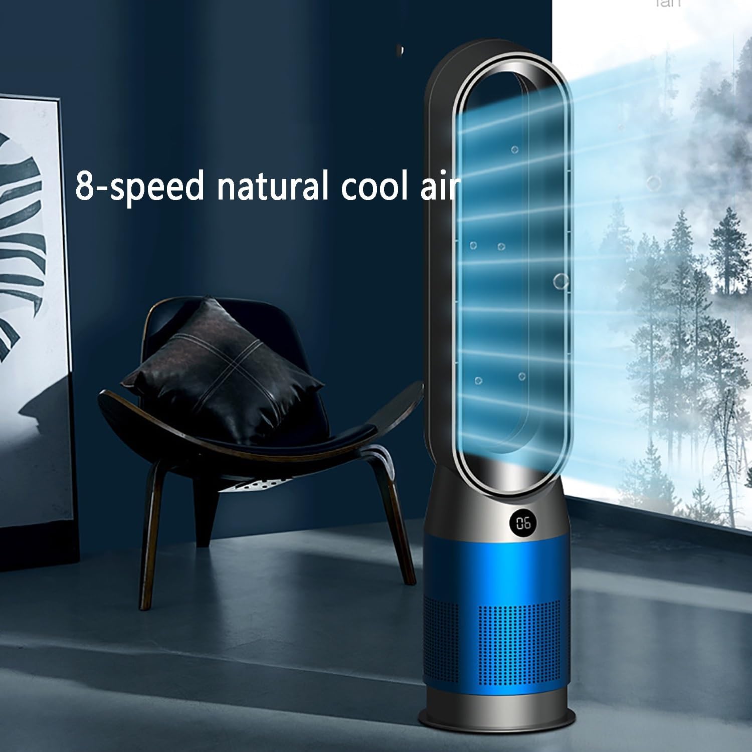 Floor Fan Air Circulation Fan Quiet Bladeless Fan Oscillating Tower Fan with Remote, 8 Speeds, 8H Timer, 80° Oscillating Pedestal Fan, Portable Cooling Fan for Bedroom, Home, Office(Gold)
