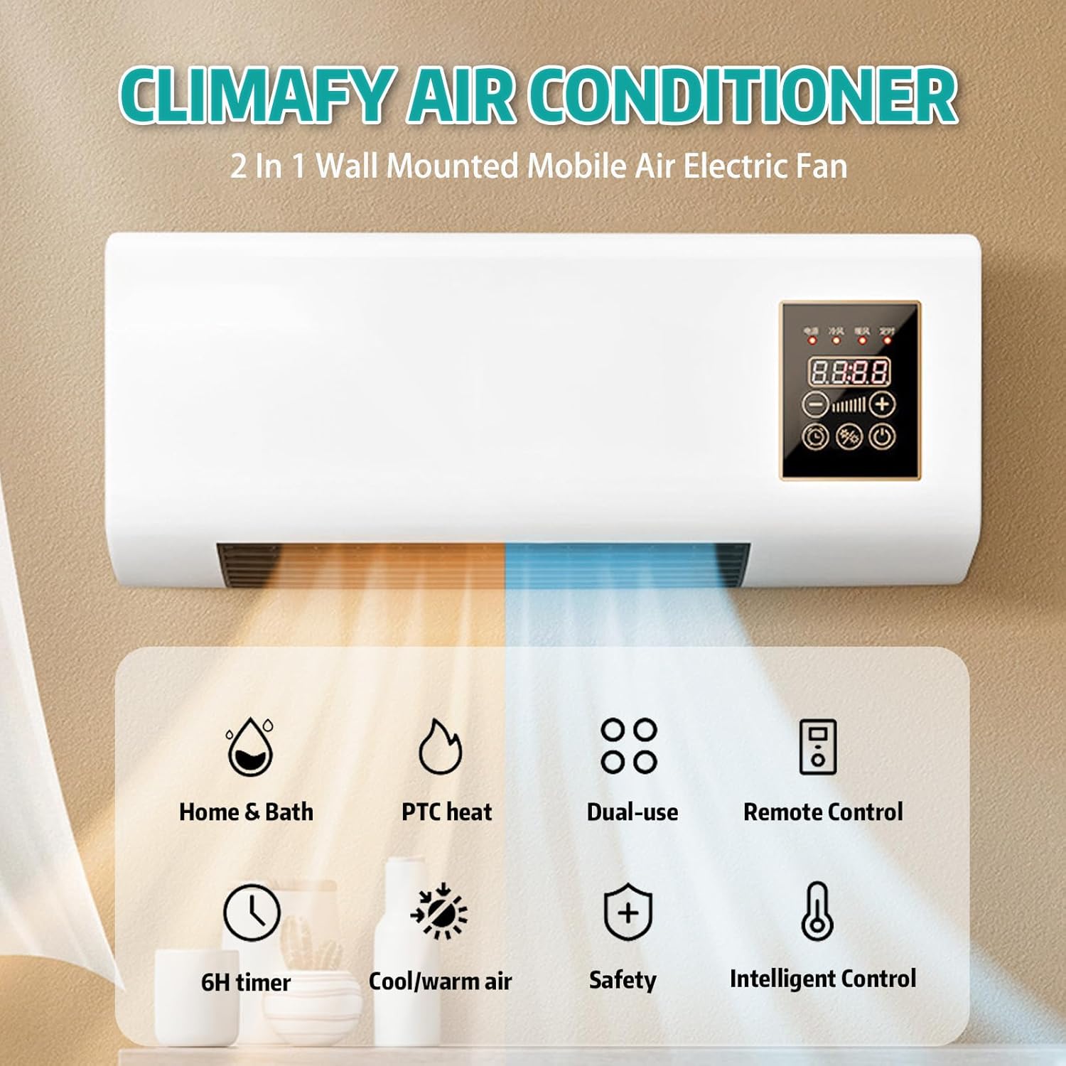 Climafy Air Conditioner,2 in 1 Portable Wall Mounted Air Conditioner, Portable Air Conditioning Split Max,No Installation Required, Quiet Operation, Timer, For Home or Office