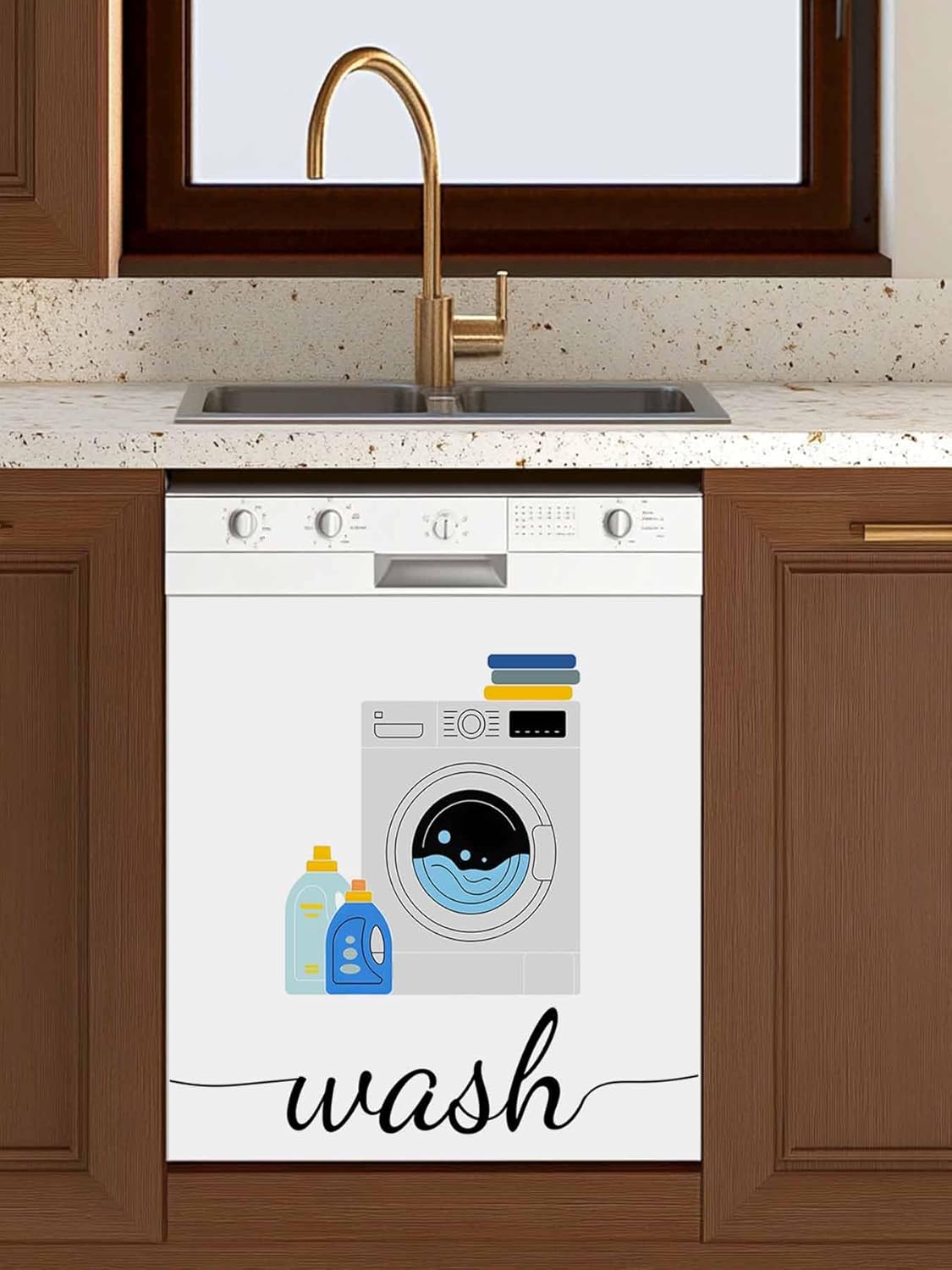 Laundry Room Dishwasher Magnet Cover, Modern Minimalist Washing Machine Refrigerator Magnets Covers for The Front Door, Reusable Dishwasher Panel Fridge Decal Cover for Home Appliance Decor 23''x26''