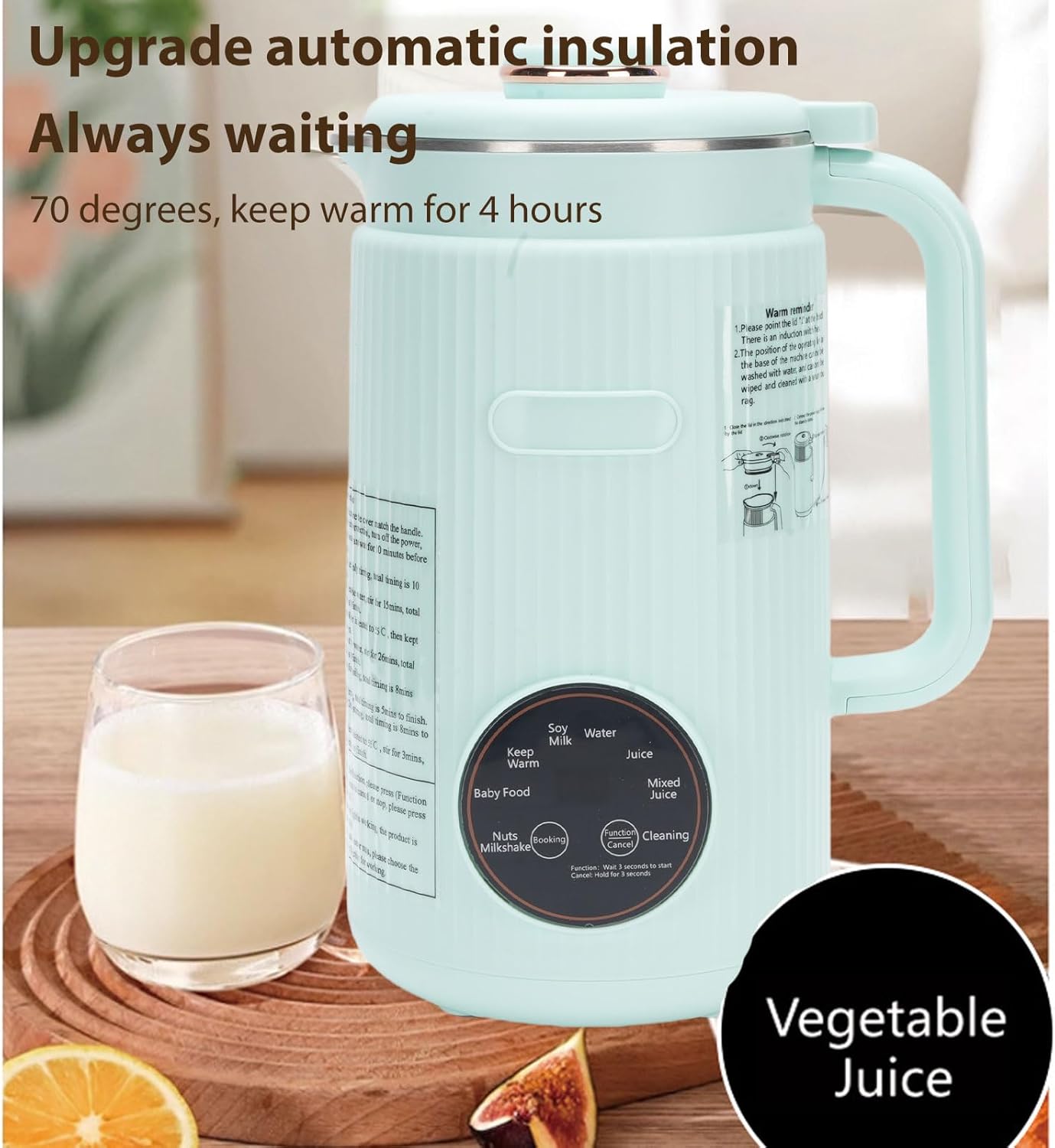 Irishom Nut Milk Maker, Soy Milk Maker Programmable Blender with Digital Display 12 Stainless Steel Blades Auto Cleaning 8H Keep Warm Function (Green)