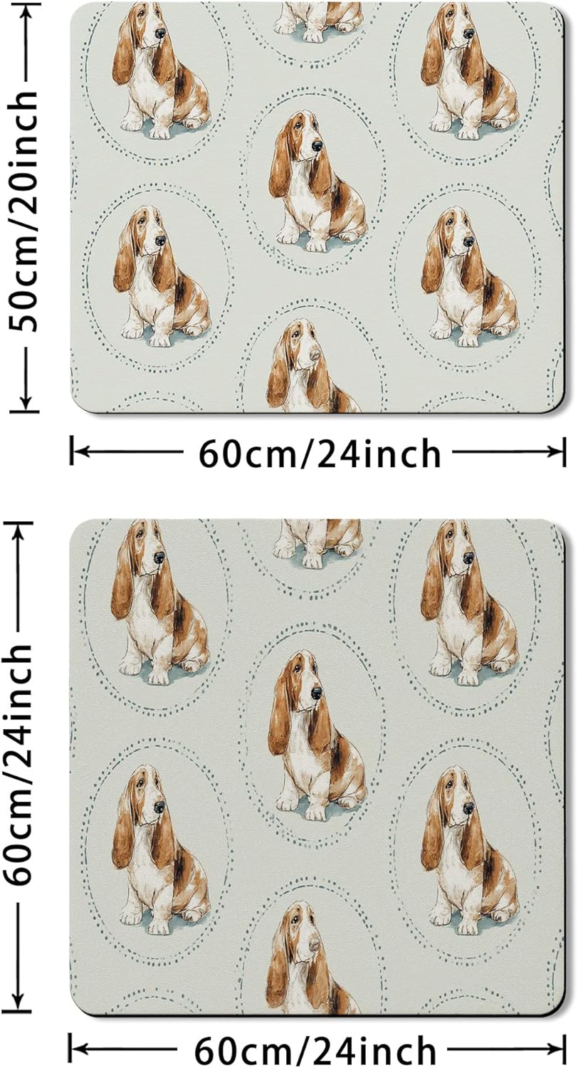 Basset Hound Washer Dryer Top Protector Mat, Vintage Animal Illustration Laundry Machine Dust Covers, Cozy Rubber Anti-slip Waterproof Washer And Dryer Mats for Home 24x24 Inch