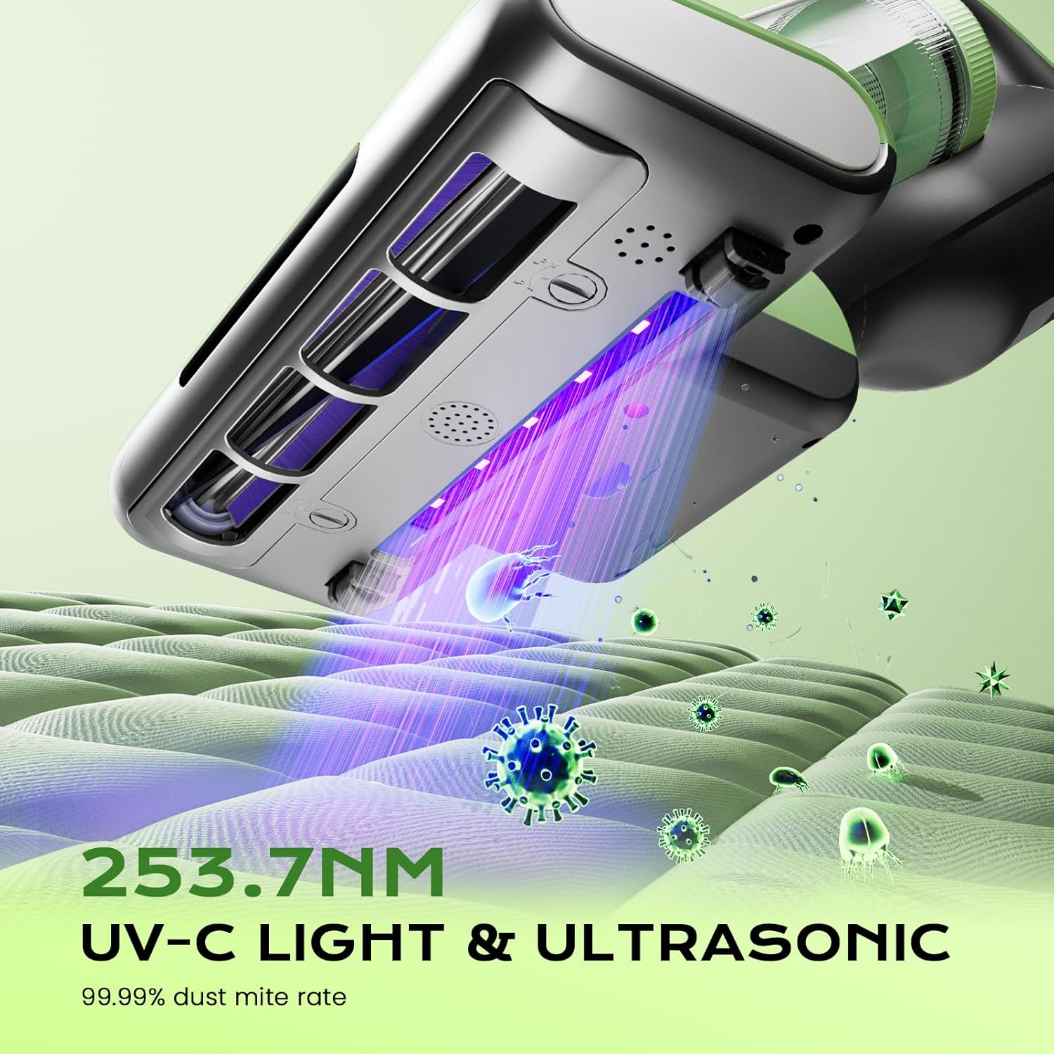 Mattress Vacuum Cleaner Bed Vacuum Versatile Handheld Vacuums with 500W 18Kpa Power Suction & 253.7nm U-V-C Light & Heating Tech & 30000 RPM/Min Brush Roll Rotation Corded