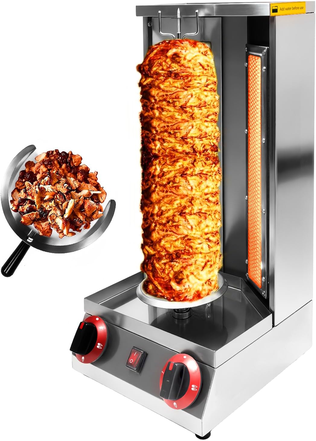 Shwarma Grill Machine, 2-Burner Gas Vertical Rotisserie Grill, Doner Kebab Machine with Meat Catch Pan, for Home and Restaurant Use