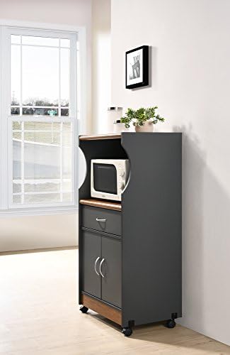 HODEDAH IMPORT Microwave Cart with One Drawer, Two Doors, and Shelf for Storage, Grey-Oak