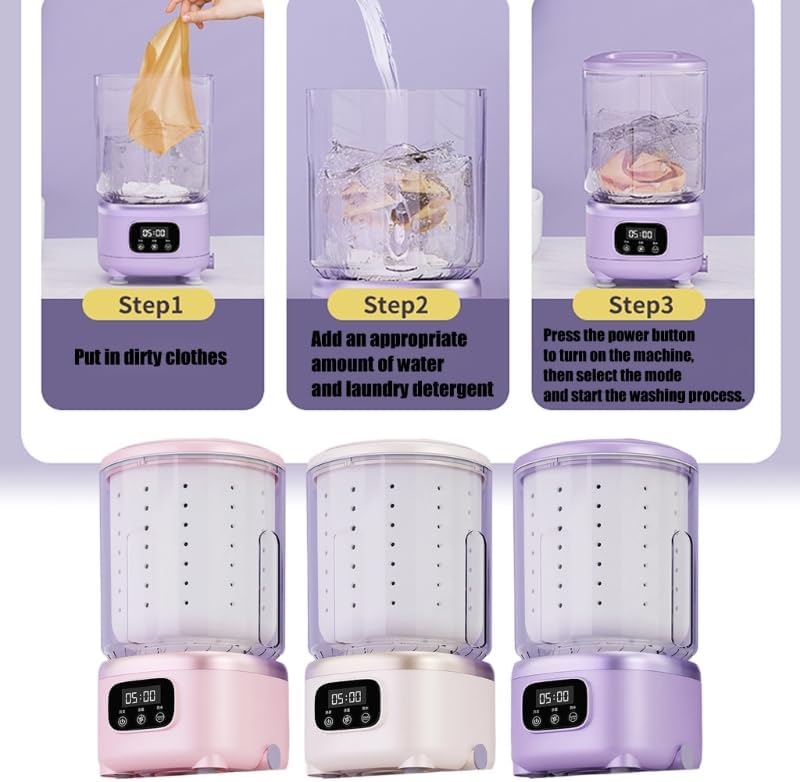 Portable Washing Machine, Underwear Washer with Ultrasonic Technology, Small Laundry Machine, Compact Design, for Bra, Socks, Small Clothes, for Home, Travel, Outdoor Activities (Pink)