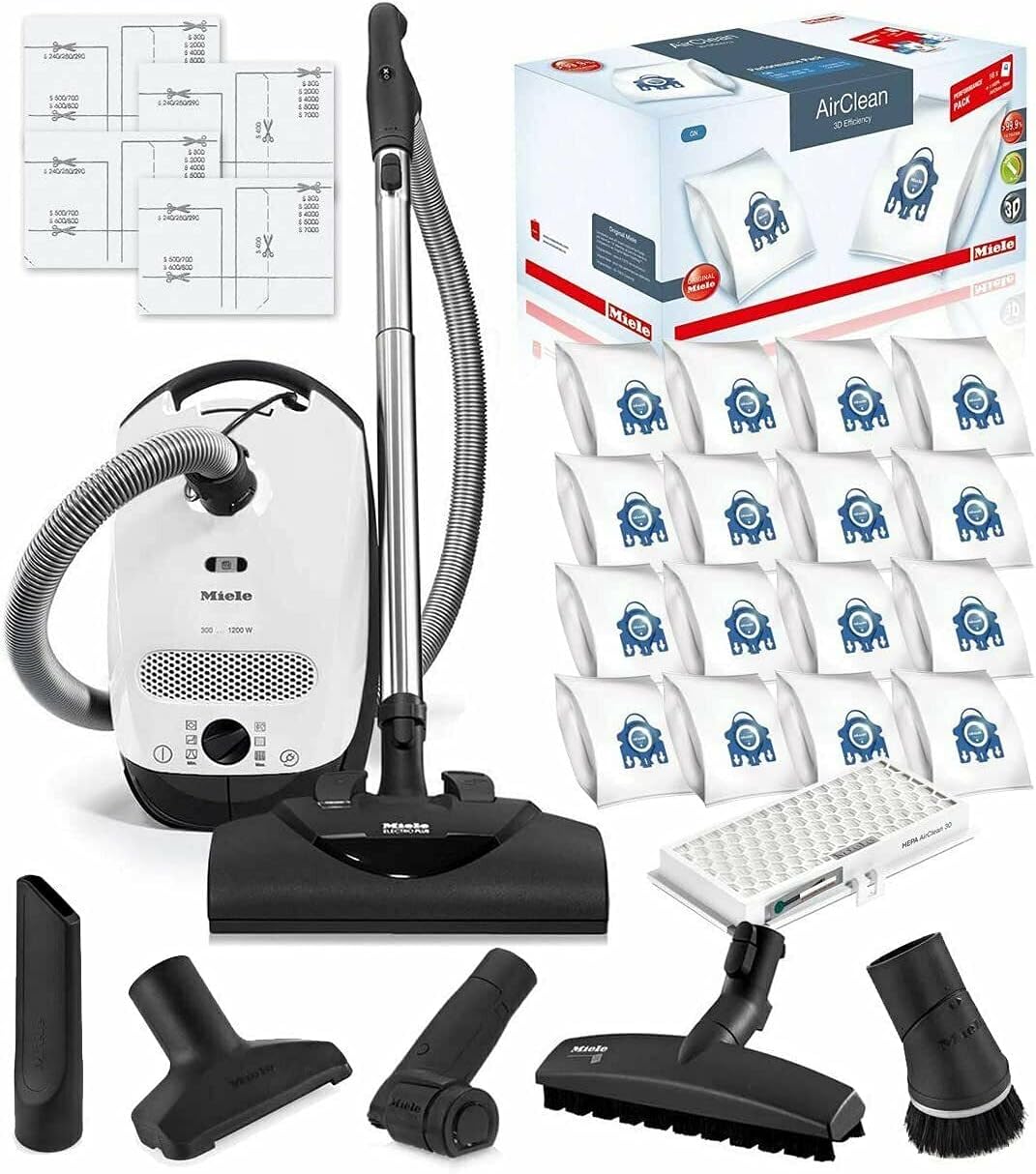 Miele Classic C1 Cat and Dog Canister HEPA Vacuum Cleaner with SEB228 Powerhead Bundle - Includes Performance Pack 16 Type GN AirClean Genuine FilterBags + Genuine HEPA Filter