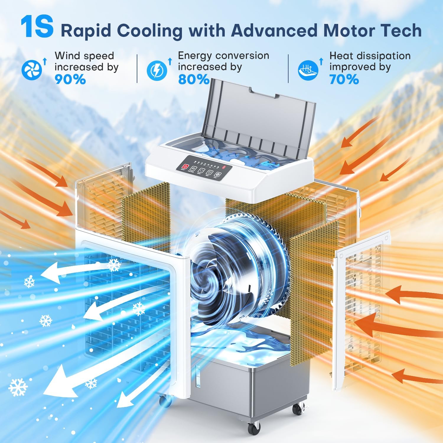 FANCOLE Windowless Air Conditioner, 2100CFM Evaporative Air Cooler with 3 Ice Packs, 700 Sq.ft Swamp Cooler Air Conditioner No Windows Needed w/3Mode & 3Speed, 7H Timer & Remote for Room Garage Patio