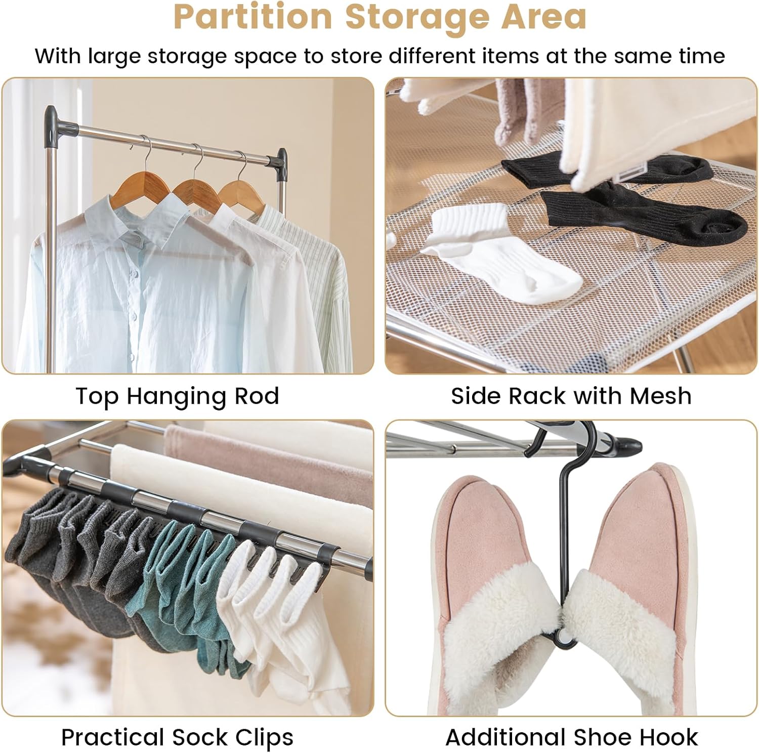 Giantex Clothes Drying Rack, Stainless Steel Foldable Laundry Drying Rack with with 6-Level Adjustable Height, High Hanger Design, Side Clips, Space Saving Collapsible Laundry Drying Rack