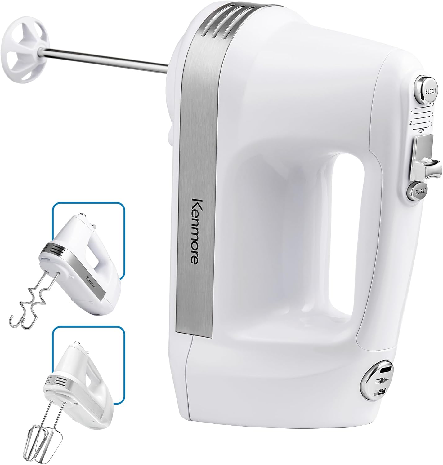 Kenmore Hand Mixer – 5 Speed Handheld Blender, Electric Egg Beater, Whisk, Dough Hooks, Storage Case, Turbo Boost for Cake Mix, Baking, Retractable Cord, Kitchen Appliances