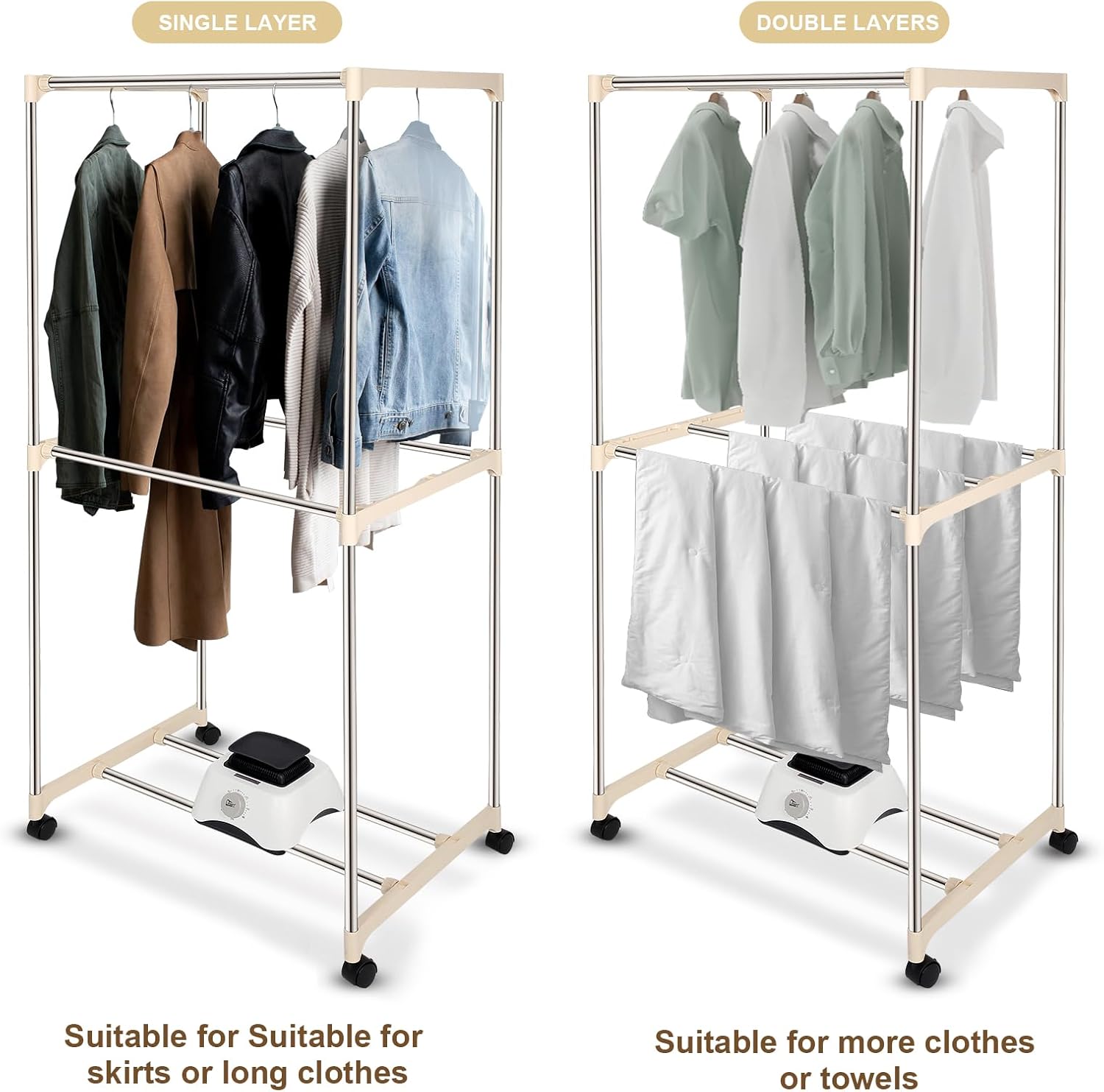 Uten Clothes Dryer Machine, Laundry Drying Wardrobe with Timer, Electric Clothes Drying Rack and Dryer for Apartments, Home