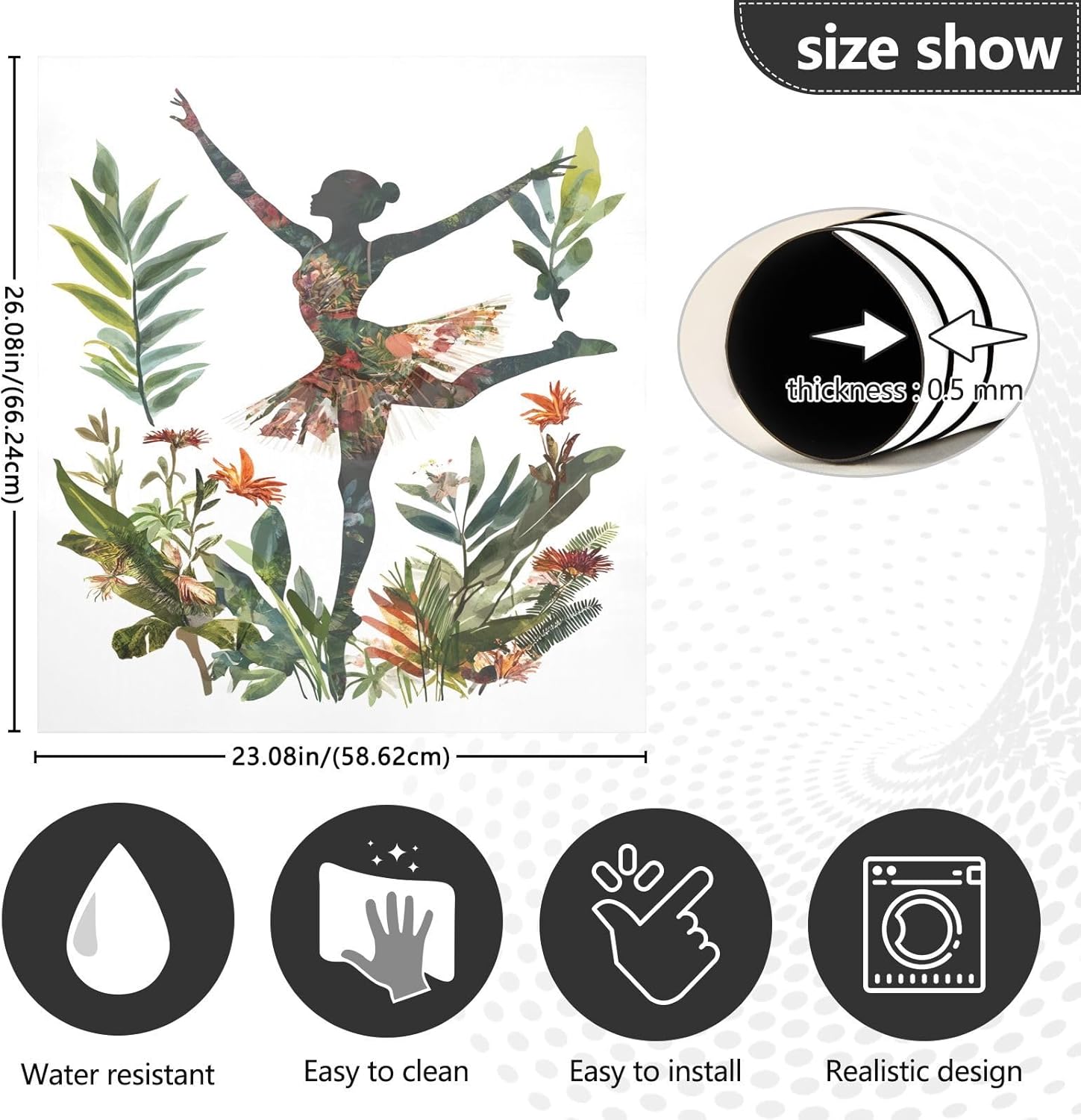 Dishwasher Magnet Cover Large Magnetic Stickers Ballerina Figure Tropical Plants Front Dishwasher Cover Reusable Decal for Home Kitchen Anti-Scratch Refrigerator Decorative Lid Washing Machine Laundry